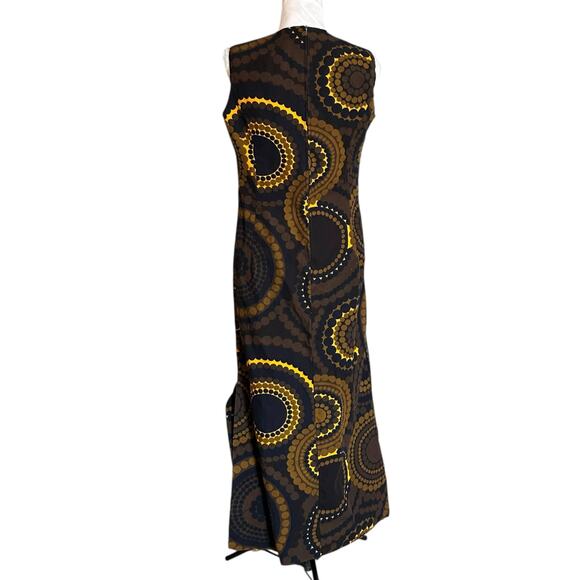 Vintage Brown Yellow Abstract Shift Dress Womens Sz Small Sleeveless Maxi Earthy - Picture 2 of 15